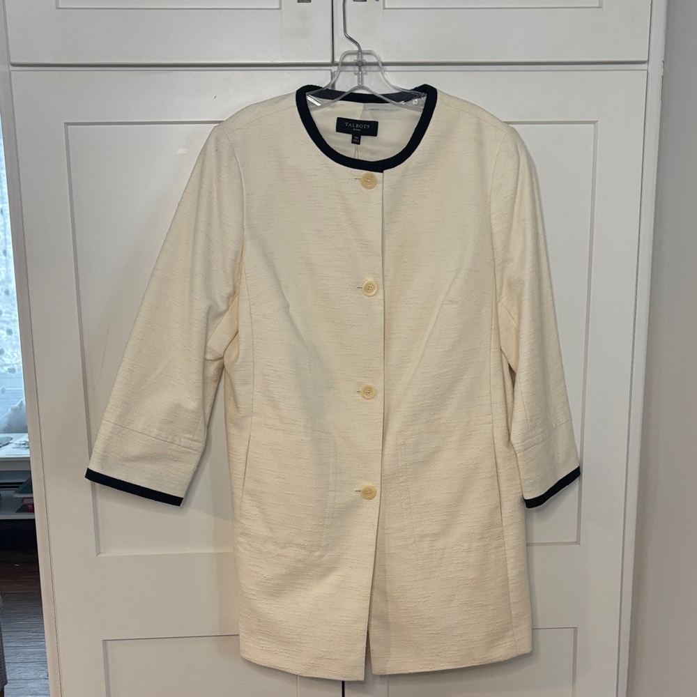 Talbots Ivory Long Blazer with Black Accents-NWT